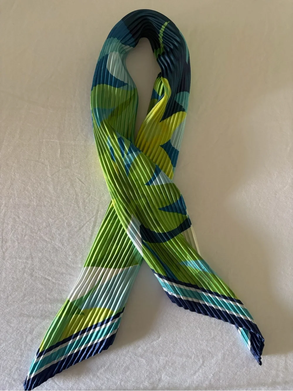 Echo Tropical Leaf Scarf in Blue, Green and Yellow